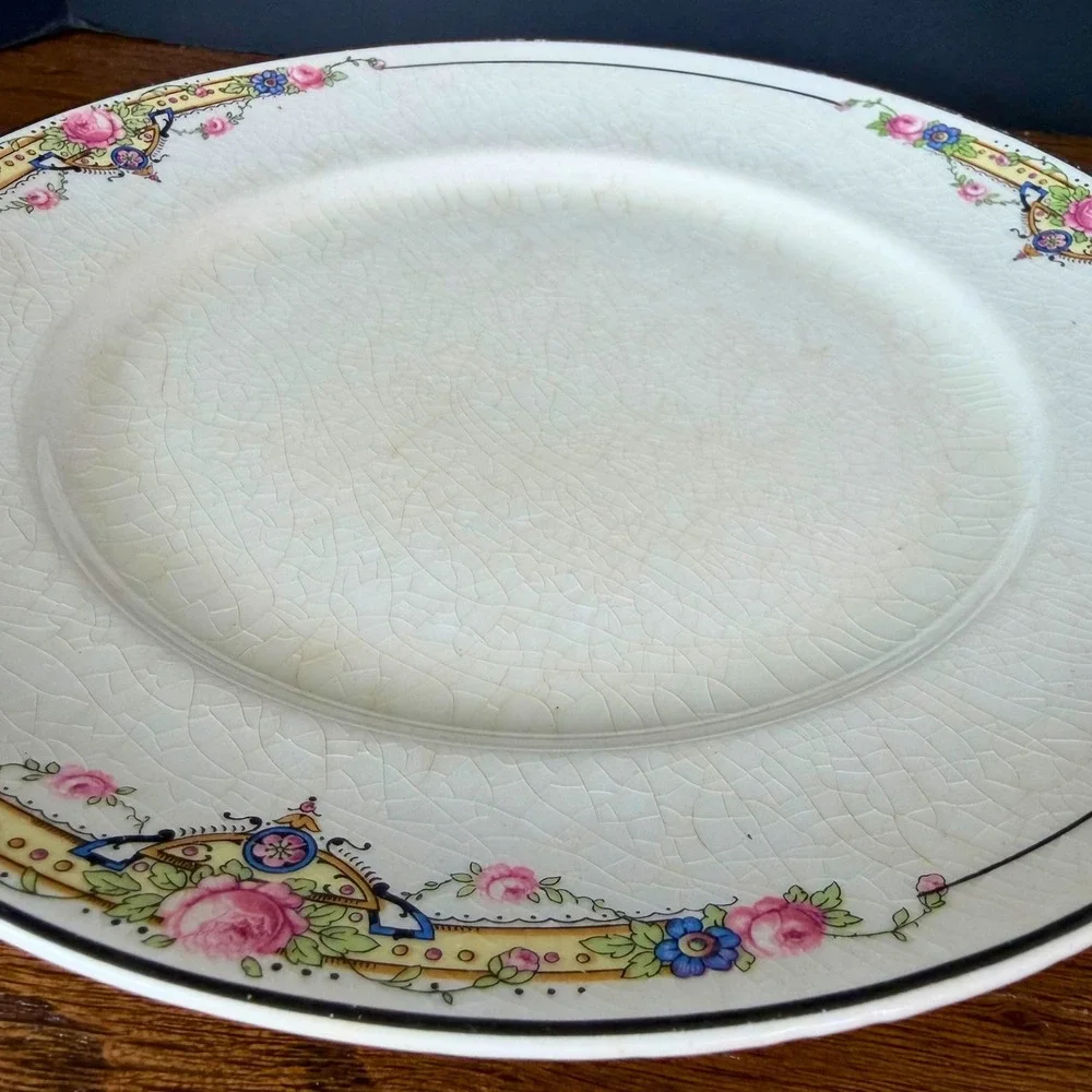 Vintage Crooksville China Co‎ Floral Dinner Plate Pink Rose Farmhouse Cream 10in